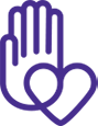 Get involved icon. This is a hand connected to a heart.